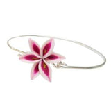 Pink Stargazer Lily Sterling Silver Bangle Bracelet | Pink Lily Jewelry | Pink Flower Silver Bracelet