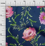 oneOone Cotton Poplin Fabric Watercolor Leaves & Peony Floral Print-7i3