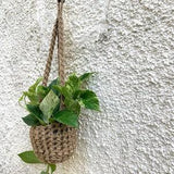 Medium Handmade Crochet Jute Ceiling Plant Hanger | Natural Eco Friendly Crochet Jute Hanging Basket Plant Holder | Balcony Porch Decor