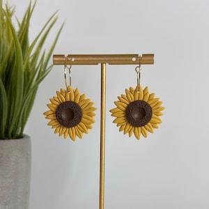 Sunflower Hoops | 18k gold plated | Polymer Clay Earrings | Cuts Sunflower Earrings | Hypoallergenic | Handmade