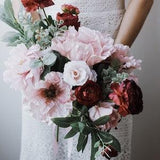 16" Wedding Flowers, Pink Bouquet, Bridal Bouquet, Bridesmaid Bouquets,Pink Peony, Blush Rose Bouquet, Burgundy Ranunculus, Eucalyptus