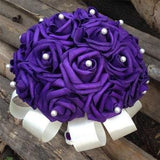 Artificial Flower Bouquet, Purple Rose Bouquet for Bride, Purple Wedding Bouquet for Bridal Ceremony Flowers 10 inch DJ-133