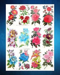 100 sheets large flower rose peony Tattoo Temporary Skin Art Sticker