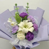 Purple bouquets,   roses, crochet carnations, lily of the valley, handmade bouquets, crochet flowers, creative gifts, gifts for girlfriend