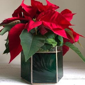 Large Stained Glass Planter | Candle Holder | Christmas Poinsettia Plant Pot
