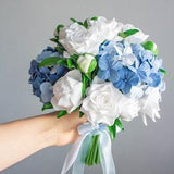 Blue Bridal bouquet wedding. Rustic boho wedding flowers. Blue hydrangea, white rose and peony??s bridal bouquets.