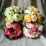 Silk Peony Bouquet Artificial Camellia Flower Bouquet For Bridesmaids Bridal Bouquet 10 Flower Heads Each Bouquet, 4 colors DY-10T