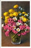 Vintage Art Postcard~Peonies Daisy Forget me Nots Flowers~Thor E Gyger~c1950