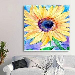 Sunflower Watercolor Painting - Vibrant Floral Flowers Fine Art Print - Archival Canvas or Paper Reproduction