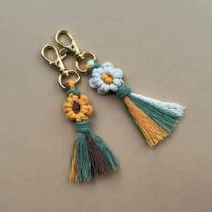 Macrame Flower Keychain | Daisy and Sunflower Macrame Keychains | Handmade in Canada | Mini Keychains | ZorpsArt