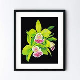 Orchid Flowers Oil Painting - Night Garden Original Art - Green Orchids Original Oil Painting on 8x10 Wood Panel - Handmade One of a Kind