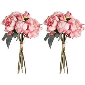 Pink Peonies Artificial Flowers 2 Bouquets Vintage Fake Peonies 14pcs Heads