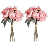 Pink Peonies Artificial Flowers 2 Bouquets Vintage Fake Peonies 14pcs Heads