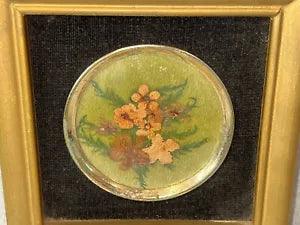 Vtg Miniature Hopkins Designs framed Real Virginia Flowers 4.25" sq.
