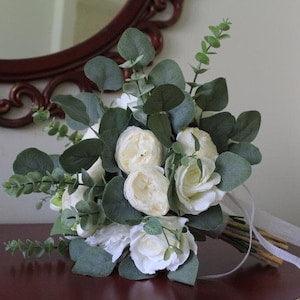 White -Ivory & greenery bouquet, Wedding bouquet, bridal bridesmaids bouquets ,spring wedding bouquet,  peony and Eucalyptus ,Boho bouquet