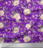 Soimoi Purple Velvet Fabric Leaves & Peony Floral Print Fabric by-pw8
