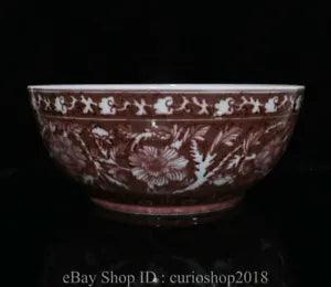 16.2 " Old Chinese Underglaze Red Porcelain Dynasty Peony Flower Pattern Bowl