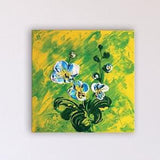 Acrylic White Orchids painting. Palette knife art. Handmade gift for her. Original textured art of exotic blooms. Yellow and green painting.