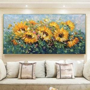Large Abstract Original Sunflower Oil Painting Hand Painted Sunflower Flower Wall Canvas Colorful Sunflower Decoration Painting Thick Art