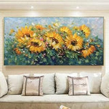 Large Abstract Original Sunflower Oil Painting Hand Painted Sunflower Flower Wall Canvas Colorful Sunflower Decoration Painting Thick Art