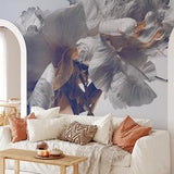 White Peony Flowers on White Background Wallpaper, Flowers Close-up Self Adhesive Wallpaper, Floral Peel and Stick Wall Mural