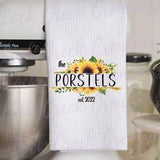 Custom Kitchen Towel with Family Name, Bridal Shower Gift, Wedding Gift, Sunflower Decor, New Home Gift