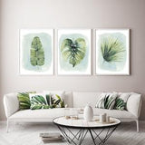 Set of 3 Green & white Botanical Prints, Plant Prints, Framed Botanical Wall Art, Plant Wall Art Decor, Plant Wall Art Poster, frame option