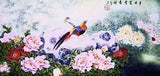 ORIENTAL ASIAN FINE ART CHINESE WATERCOLOR PAINTING-Golden birds lover&Peony