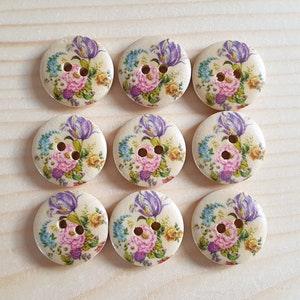 18mm - 6 buttons / PEONY BOUQUET wooden buttons / Floral wood buttons / Sewing / Scrapbooking / Embellishments / Crafts