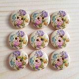 18mm - 6 buttons / PEONY BOUQUET wooden buttons / Floral wood buttons / Sewing / Scrapbooking / Embellishments / Crafts
