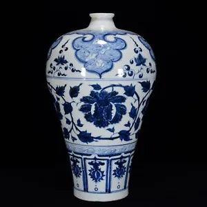 17.7" Old China Antique yuan dynasty Porcelain Blue white peony flower plum vase