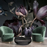 Peonies and tulips on  Dark Background, bouquet, Dark floral Wallpaper - Watercolor Peony Wall Murals #165