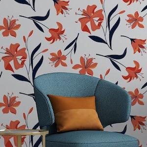 Floral bouquet wallpaper, tiger lily flowers [Peel and Stick (self adhesive) or Traditional Vinyl Papers]