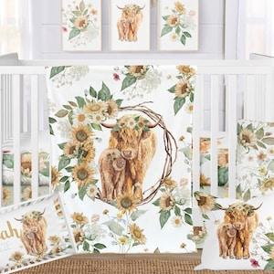 Highland Cow Nursery, Crib Bedding Set Girl, Baby Girl Sunflower Western Nursery Theme