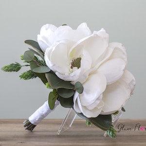 Real Touch Magnolia Wedding Bouquet, Real Touch Flowers, White Bridal Bouquet