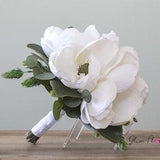 Real Touch Magnolia Wedding Bouquet, Real Touch Flowers, White Bridal Bouquet
