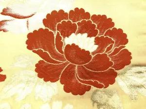 6443008: JAPANESE KIMONO / ANTIQUE NAGOYA OBI / WOVEN PEONY & FLOWER
