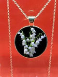 Lily Of The Valley Pendant Necklace White On Black Flower Art Picture Jewellery