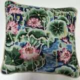 Vintage 13" X 13" Needlepoint Water Lilies Pillow