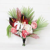 Tropical Bouquet, Beach Wedding bouquet, Palm leaves wedding bouquet, white Lilies wedding bouquet, coral orchid bouquet white lilies