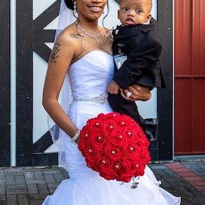 Real Touch Rose 14" Red Bouquet W/ diamond Rhinestones