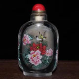 Glass handmade interior painting with colored peony flowers and birds snuff bott