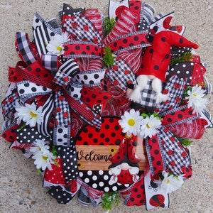 Ladybug Wreath Gnome Wreath Summer Wreath Spring Wreath Welcome Wreath Farmhouse Wreath Fall Wreath Ladybug Front Door Wreath