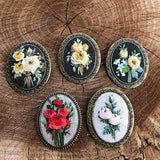 Hand Embroidered Brooch Pins - Various Coloured Rose Bouquets