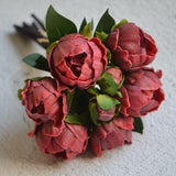 Light Burgundy Real Touch Peonies Bunch DIY Silk Bridal Bouquets Wedding Bouquets Real Touch Flowers