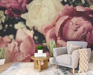 3D Pink White Peony Flowers Wallpaper Wall Mural Peel and Stick Wallpaper 647