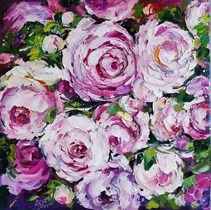 original oil painting Peony pink garden flowers artwork Floral wall art 12*12 in
