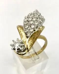 .82 ctw Mid-Century Diamond Calla Lily 14K Two Tone Gold Ring w/Card Appraisal 6