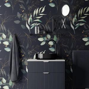 Dark Twigs Wallpaper, Peel and Stick Wallpaper, Green Leaves Wall Art, Modern Wallpaper, Removable Wallpaper, Vinyl Wallpaper, Home Decor