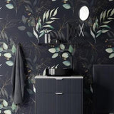 Dark Twigs Wallpaper, Peel and Stick Wallpaper, Green Leaves Wall Art, Modern Wallpaper, Removable Wallpaper, Vinyl Wallpaper, Home Decor